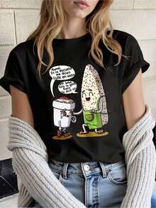 Camiseta Y2K con divertido diseño de elote y vaso de leche perfecta para los amantes de la cultura mexicana, ideal para expresar tu estilo único y moderno, cómoda y perfecta para cualquier ocasión, ¡hazla tuya y destaca entre la multitud! L579 - Negro - Ver 1