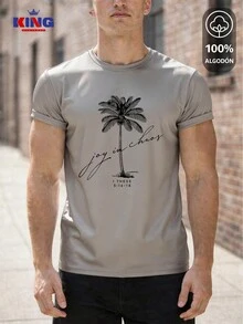 King T-shirt Playera 100% algodón de excelente calidad, esta playera garantiza una suavidad excepcional al tacto, cuello redondo con estampado "Joy in Chaos Palm Tree" y manga corta - Gris - Ver 1