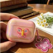 Butterfly Pink Iridescent Shell With Butterfly Pendant, Protective Case Compatible With Apple Wireless Charging Case, Scratch-Resistant And Anti-Drop - Multicolor - View 14