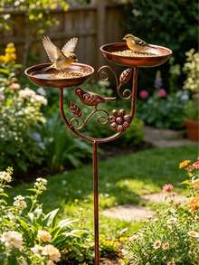 1pc Vintage Iron Garden Bird Bath - Dual Basin Design, Sturdy Five-Claw Base, Water Basin/Feeder Function, Suitable For Outdoor Garden, Patio, Rice Field, Farm, Spring/Summer Decoration, Ideal Gift For Bird Lovers And Gardening Enthusiasts - Double Basin - View 4