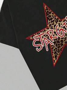 Camiseta Negra Clásica de Cuello Redondo para Hombre, Diseño Gráfico Leopard Star STARGIRL, 100% Algodón, 220g, Corte Clásico, Casual de Verano - Negro - Ver 3
