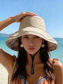 双面印花女士遮阳帽，宽檐全脸防晒渔夫帽，夏季适用 [含防风带，颜色随机] - 顏色 - 查看 2