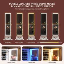 HWB LED Mirror Jewelry Cabinet Standing, 360°Swivel Jewelry Armoire With Full Length Mirror, Mirror With Jewelry Storage And Large Wooden Drawer For Christmas Gifts,White - 白色 - 查看 7