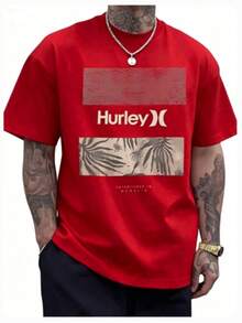 The 2026 Summer Pure Cotton T-Shirt Features A Tropical Design And The Hurley Logo, With Palm Leaf And Floral Patterns That Evoke - 紅色 - 查看 12