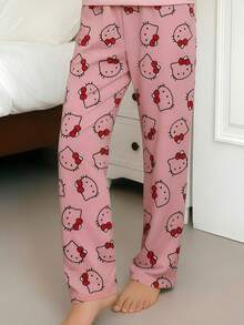 SANRIO 粉色 Hello Kitty 全身印花睡褲，高腰寬鬆版型居家休閒褲，舒適寬鬆，適合四季穿著，卡通睡褲女款，熱銷居家睡褲 - 粉色 - 查看 8