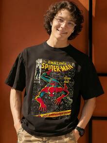 Amazing Spider Man Comic Cover Graphic T Shirt 100 Percent Cotton Mens Tshirts MARVEL  Marvel Universe  Superhero Men Summer Clothes Men Clothes Mens Tops Streetwear Mens Gift Ideas Innerwear Or Outfits,Mens Fashion - màu đen - Xem 1
