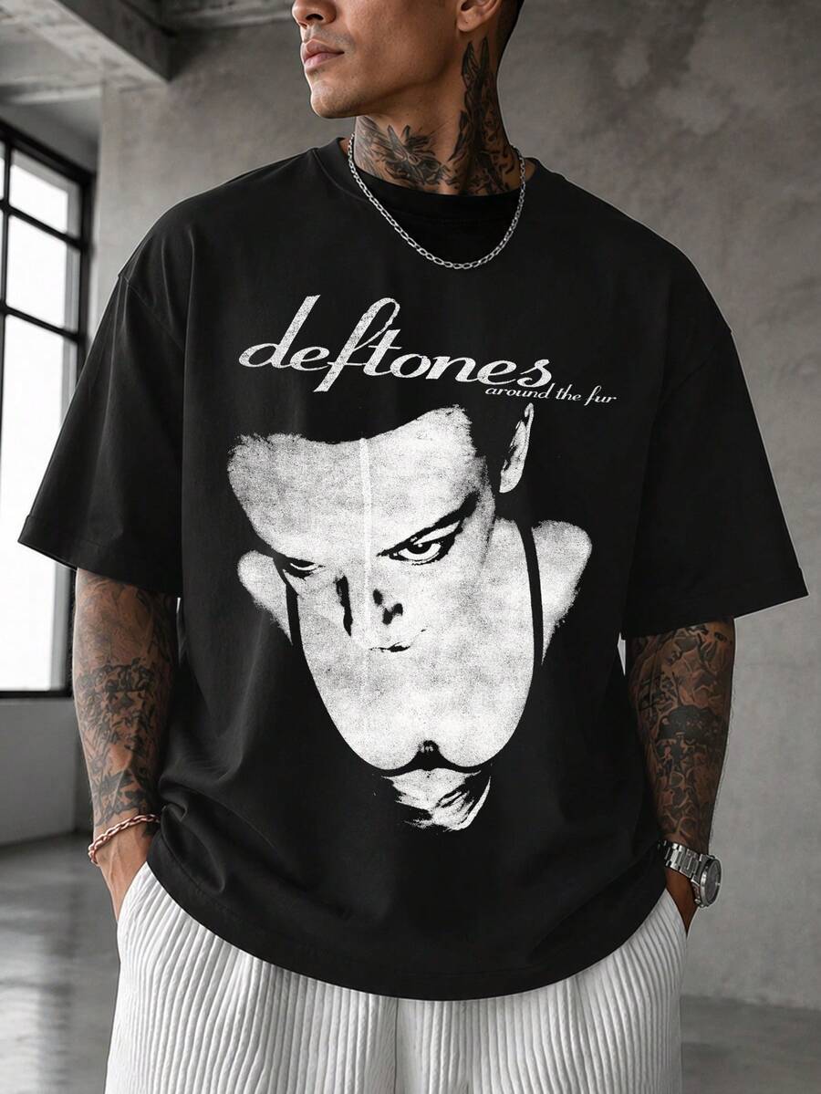 Men Mexican Street Style Graphic T-Shirt Casual Loose Fit Tee - Negro - Ver 1