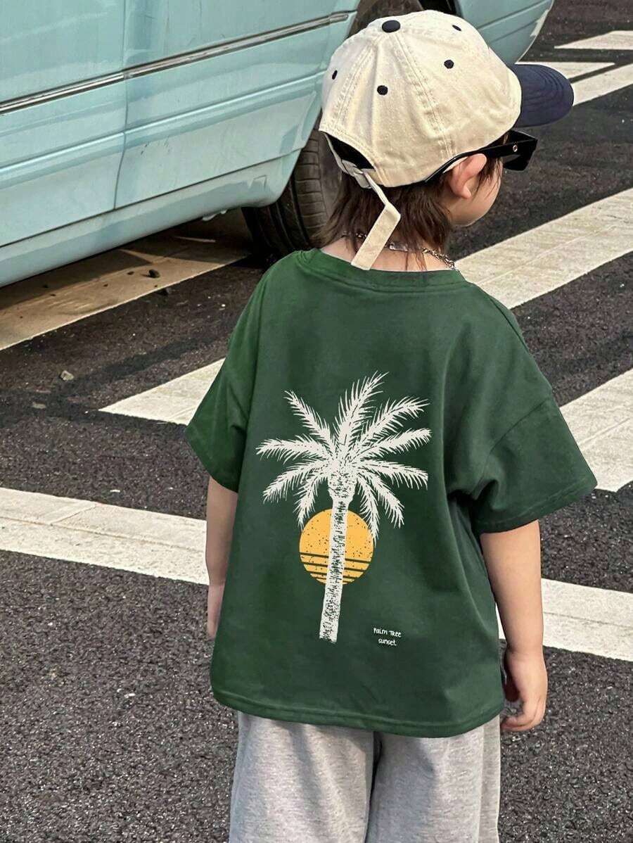 Camiseta para niños, ropa de otoño para vacaciones - Verde - Ver 1