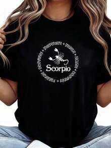 Cool Casual T-Shirt With A Print That Reflects The Characteristics Of The Scorpio Personality. - 黑色 - 查看 1