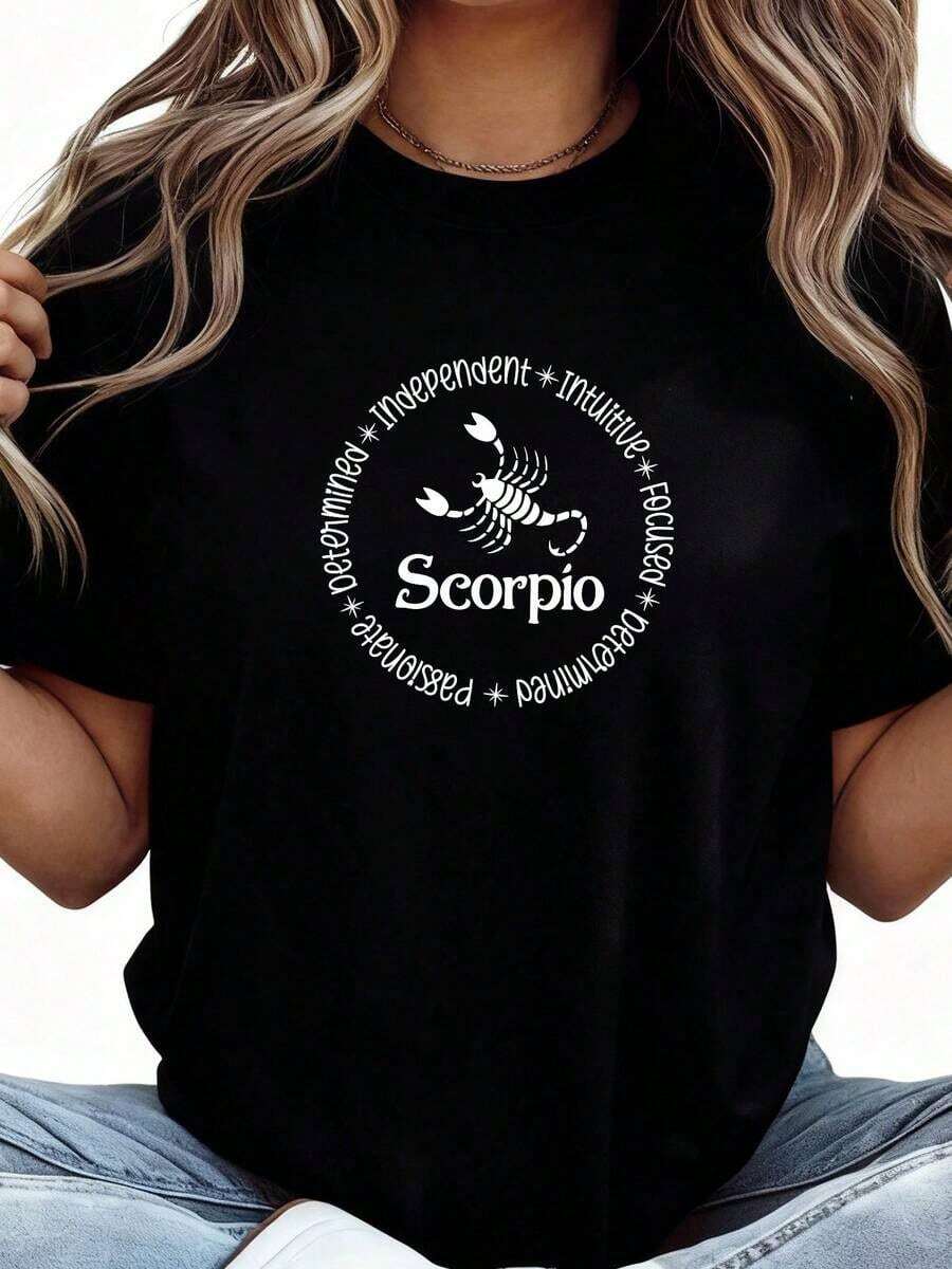 Cool Casual T-Shirt With A Print That Reflects The Characteristics Of The Scorpio Personality. - 黑色 - 查看 1