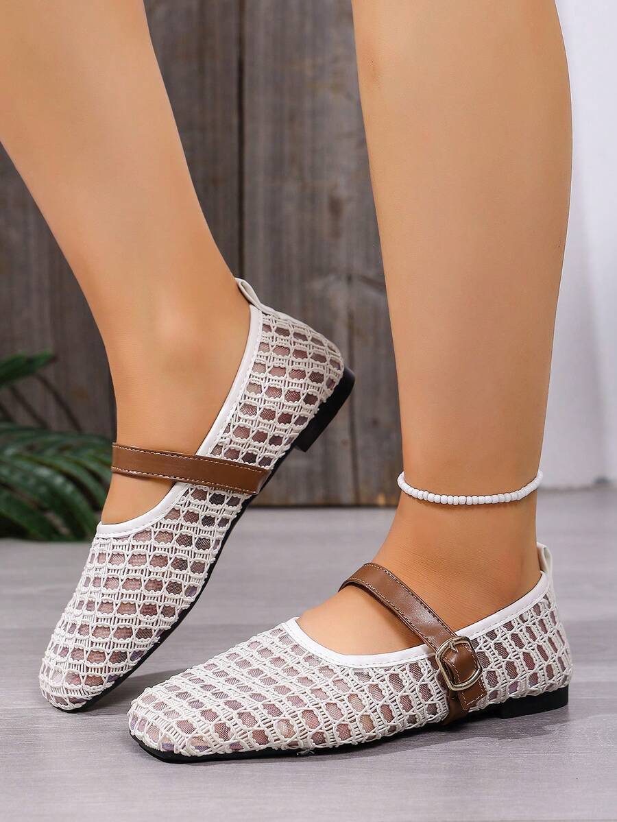 Bailarinas de mujer con diseño de Mary Jane, con malla transpirable y hebilla ajustable - Blanco - Ver 1