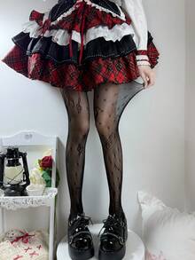 1 Pair Women's Thin Hollow Cross Patterned Tights, Cute & Goth Style, Suitable For Spring And Summer - Multicolor - View 10