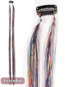1 pieza de extensiones de cabello de 24 pulgadas con destellos, cabello liso y largo de color para resaltar el cabello en fiestas, extensión de cabello sintético con clip - Multicolor - Ver 10