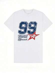 Boys' Soft, Casual Summer Short-Sleeved Crew Neck T-Shirt With "99 Victory" Sporty Print. Suitable For Everyday Wear And Outdoor Activities. White - 白色 - 查看 2