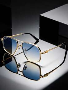1 paire de lunettes de mode à monture pilote pour hommes, monture en métal pour les vacances & l'extérieur, mode rétro décontractée pour la plage - Multicolore - Voir 14
