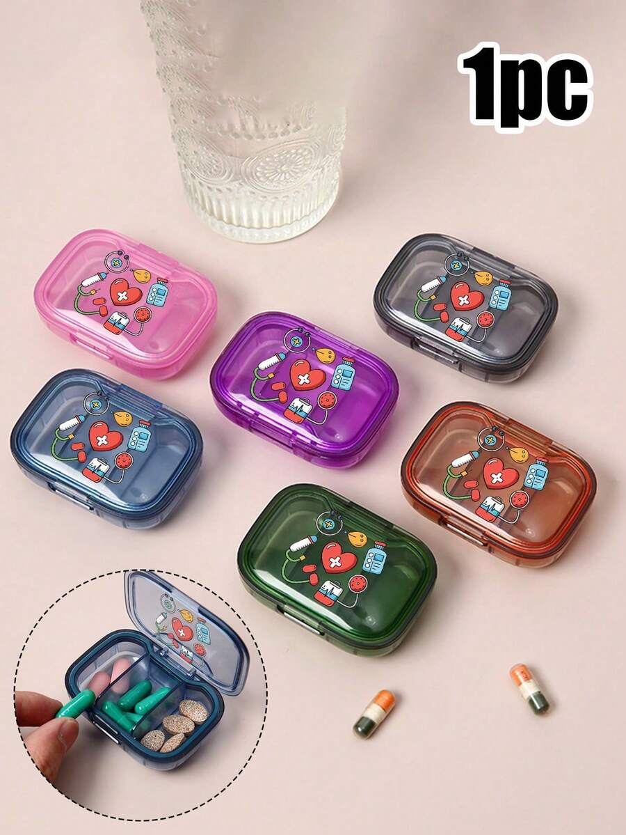 Vigour Summer Cute Pill Pattern "Let's Heal" Medical Bag, Portable Minimalist Pill Storage Box With 3 Compartments, Waterproof & Moisture-Proof Pill Container Suitable For Home, Travel, Office And More