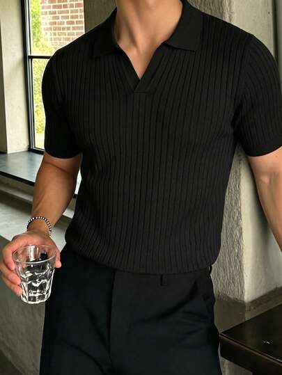 Men's Fashionable Versatile Knit Polo Shirt, Suitable For Home, Daily, And Commute Wear In Summer