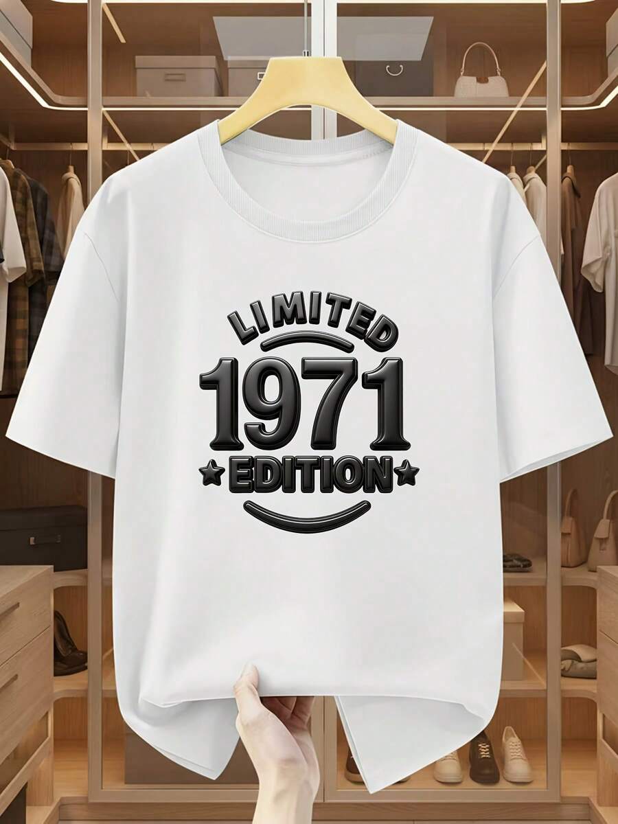 Camiseta de manga corta para hombre de talla grande, 100% algodón, edición limitada versión 1971, camiseta de manga corta con cuello redondo, estampado clásico que resalta un estilo único. Camiseta cómoda y casual para el verano. - Blanco - Ver 1