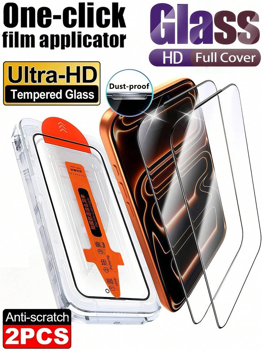 2 Stück Ultra HD One-Click Auto-Adsorptions Staubdichte Gehärtete Glas Schutzfolie Für iPhone 17 Air 16 15 14 13 12 11 X/XS Pro Max Serie, 9H+ Hohe Aluminiumlegierung Härte Staubdicht Explosionssicher Kratzfest Verschleißfest Auto-Adsorption Einfache Installation Schutzfolie