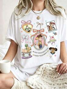 Disney Cartoon Cartoon Character Hodgepodge Printed T-Shirt, Suitable For Daily Wear, Easy To Wear In Summer, Micro-Elastic, Soft Round Neck Casual Daily Shirt, Round Neck Summer Sweatshirt, For Both Men And Women, Loose Version, Holiday Gift.--Disneys Disneyland Paris The Magic Kingdom Disneyesque The House Of Mouse Mickey Mouse Empire Modest Summer Outfits Take That T Shirt Summer Coord Tops For Women Summer Summer Clothes Women Summer Clothes Summer Tops Summer Tops Women Summer Co Ord Summer Top Summer Outfits White Top Black Top Holiday Outfits For Women  Tops For Women Summer Holiday Gifts Valentine's Day Gifts Earth Day Gifts Oktoberfest Gifts Summer Bank Holiday GiftsDisneyDisney - trắng - Xem 6