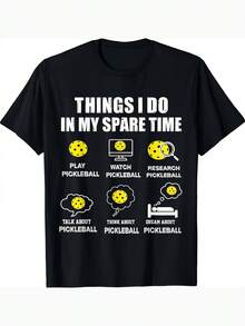 Camiseta Divertida de Pickleball para Hombre con Lema "Lo que hago en mi tiempo libre", con Pala e Iconos, Diseño Gráfico Retro en Blanco y Negro para Amantes del Pickleball, Ropa Casual Lavable a Máquina, Regalo para Jugadores. Mismo Estilo para Hombres y Mujeres, Verano 2025, Manga Corta. - Negro - Ver 6