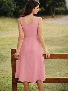 xheVintamour Vestido de mujer elegante y vintage con bolsillos y botones, vestimenta casual para vacaciones de verano, vestidos románticos de verano, vestidos de playa, ropa de los 90, vestidos elegantes de verano, ropa de primavera, vestidos de primavera, vestidos de verano para vacaciones, vestido de playa, vestidos de sol para mujer, vestido azul, vestido de Pascua, ropa de verano para mujer, vestidos para vacacionesxhe - Rosa 2 - Ver 6