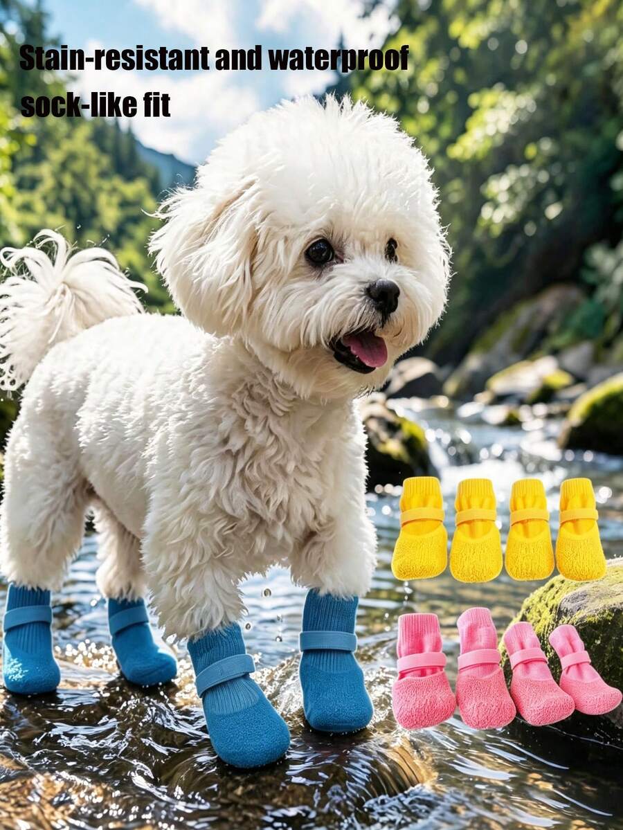 1双防滑防水宠物袜,通用猫狗防滑鞋套,室内外防抓宠物鞋,宠物袜,宠物鞋,宠物用品 - 彩色 - 查看 1