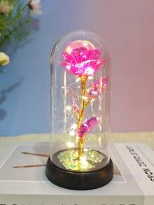 1pc Glass Dome Illuminated Rose Flower, Artificial Rose Flower, Multicolor Plastic Simulation Flower, Suitable For Women's Gift, Mother's Birthday Gift, Thanksgiving, Valentine's Day - Multicolor - View 13