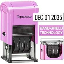 Automatic Date Stamp With Ink Pad, Commercial Use, 12 Years, Purple Black Mint Green Base, Black Red Ink, 2024-2035 - Single Piece - View 10