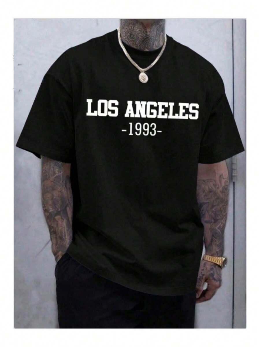 Hombres Camiseta con estampado de letra - Negro - Ver 1