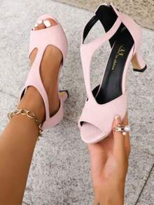 [2026 Hot Selling] Must-Have High Heels For Spring And Summer! Women's Solid Color T-Strap High-Heeled Sandals, Stylish Open-Toe Dress Shoes. ✅ Comfortable To Wear: Sturdy Heel Design, Non-Slip Sole. Suitable For Wedding Parties. ✅ Stylish Design. ✅ Available In 4 Classic Colors: Red / Pink / Black / Yellow, Easily Match Dresses And Jeans. - Hồng - Xem 1