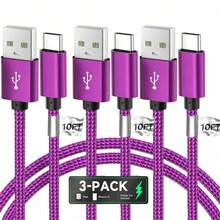 3pcs/Set USB-C Data Cable (10ft/6ft/3.3ft) USB To USB-C Charging Cord, Fast Charging Type-C Braided Cable Compatible With Galaxy S25 S24 S23 S22 S21 S20 A25 A54 A15 A14, Note, Flip, Pixel, Moto And More - Multicolor - View 45