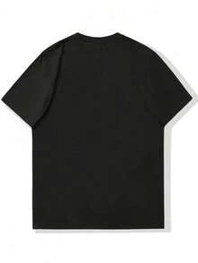 Camiseta de hombre de talla grande, relajada y casual, sencilla y limpia, con el logotipo de WOLFY BASEBALL, camiseta de verano casual de cuello redondo y manga corta. - Negro - Ver 2