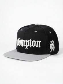 1 Stück bestickter Compton Seitenstickerei Flachkrempen Hut, verstellbarer Sonnenschutz Hut für Outdoor, geeignet für Frühling/Herbst Reisen, Strandurlaub, Jungen Sonnenhut, Y2K Stil Jugendkappe - Baseball Kappe - Übersicht 11