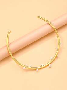 1 chiếc vòng cổ choker kim loại mới, vòng cổ hở cổ đính đá Zirconia hình học dành cho nữ, vòng cổ dây đeo xương đòn đa năng. - Vàng - Xem 3