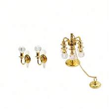 1:12 Miniature Metal Crystal Chandelier, Vintage European Style Wall Lamp Design, Suitable For Dollhouse, Diorama, Moss Landscape Interior Decor, Exquisite Atmosphere, Handmade DIY Accessory, Also Can Be Used As Niche Creative Small Gift - Multicolor - View 3