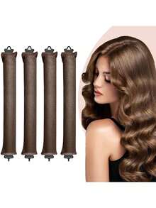Bộ dụng cụ tạo kiểu tóc 5/4/3 món + Mũ ngủ | Uốn tóc không cần nhiệt | Dụng cụ uốn tóc tiện lợi | Uốn tóc bằng dây chun | Dụng cụ tạo kiểu tóc qua đêm | Uốn tóc bằng mút xốp dành cho nữ - Cà phê - Xem 5