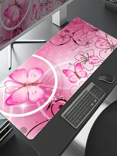 Large Table Pad Game Mouse Pad Extended Full Desktop Pad Pink Cute Mouse Pad With Waterproof Surface Optimization Game Surface Non-Slip Rubber Base Sticky Mouse Pad Pink Butterfly