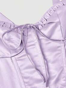 MOD Vestido largo elegante de unicolor con cintura fruncida y anudada, adecuado para citas y fiestas - Morado - Ver 3