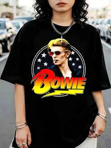 Black T-Shirt With Vintage Retro Musical Motif DavidSS BowieSS - Black - View 6
