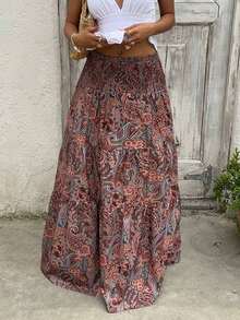 Women's Long Bohemian Print Skirt, Casual For Vacation And Everyday Wear, Spring/Summer - Brown Oxide - View 3