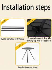 1pc Modern Folding Round Edge Table, Portable Metal & Plastic Tea Table With Height Adjustment, No Electricity Required, Suitable For Home Decor And Outdoor Use - Multicolor - View 7