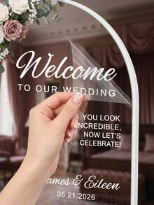 1pc - Personalized DIY Wedding Mirror Welcome Sign Sticker, Wedding Mirror Welcome Sticker, Removable Letters. Wedding Mirror Sticker, Custom Vinyl Sticker, Groom And Bride Names, Elegant Font Suitable For Wedding Party, Banquet Wall, Event Signage, Suitable For Wedding, Wedding Decor, Wedding Party - Multicolor - View 4