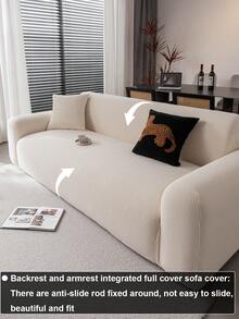 1pc Solid Color Textured Stretch Sofa Cover, Ins Style For All Seasons, Machine Washable, Pet-Friendly & Durable, Suitable For Living Room, Bedroom, Dining Room, Outdoor, Fits 1/2/3/4 Seater Sofa, Comes With Anti-Slip Strips - Beige - View 4