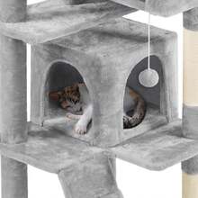 Dark Grey Multilevel Cat Tree Tower 138.5cm With Condos Ladder Scratching Posts Indoor Cat Climbing House Pet Activity Centre For Kittens - Light Grey - View 8