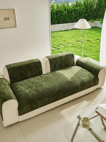 1pc Solid Color Chenille Sofa Cover, Ins Style Sofa Cushion, High Density Thick Design For All Seasons, Sofa Protector Anti-Slip Anti-Scratch For Living Room Bedroom Study, Fits 1/2/3/4 Seater With Armrest And Backrest - Green - View 3