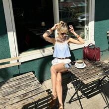 ZAHM Áo camisole rộng rãi phối ren tương phản thời trang nữ - Màu xanh nhạt - Xem 5