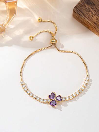 1 chiếc vòng tay cỏ bốn lá đính đá Cubic Zirconia thanh lịch, có thể điều chỉnh, phù hợp đeo hàng ngày, đi tiệc và hẹn hò