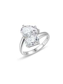 1 chiếc nhẫn bạc S925 đính đá Moissanite 4CT thiết kế hai viên đá đan chéo hình oval và giọt nước thanh lịch, nhẫn đính hôn cưới cô dâu, quà tặng cho bạn gái - Bạc - Xem 11