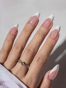 150pcs Short Pink And White Matte French Nail Stickers, Soft Gel Press-On Nail Stickers, Durable, Available In 15 Sizes Suitable For DIY Nails And Nail Salons, A Top Choice Summer Gift, Pointed Acrylic Nail Stickers, Perfect For Girls' Dates, Essential Summer Nails For The Beach, Seaside, And Travel, A Must-Have Summer Nail Product For All Women - Dusty Pink - View 3